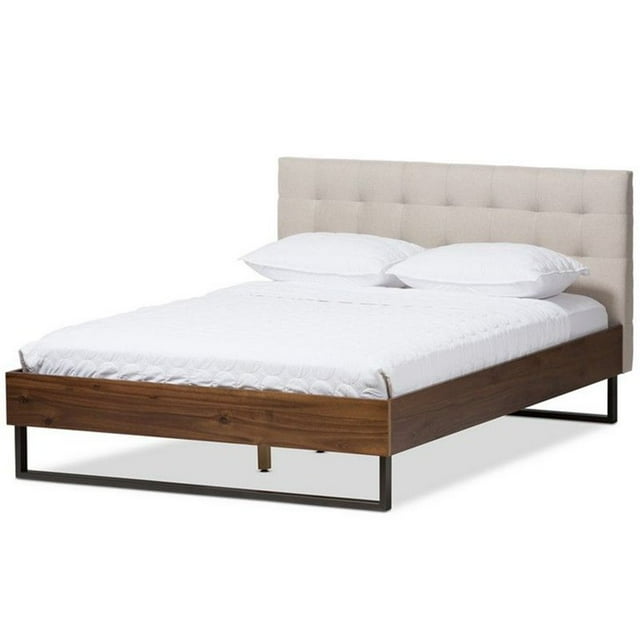 Baxton Studio Lit Plateforme Complet Capitonné Mitchell en Beige et Marron