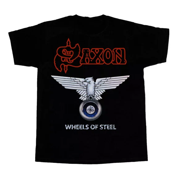 SAXON WHEELS OF STEEL Cotton Short Sleeve Black Unisex T-SHIRT All Size
