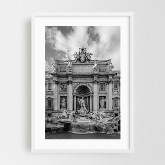 Fontana di Trevi B&W - Rome Lazio Italy Photography White Framed Wall Art Print 16 x 24 inches