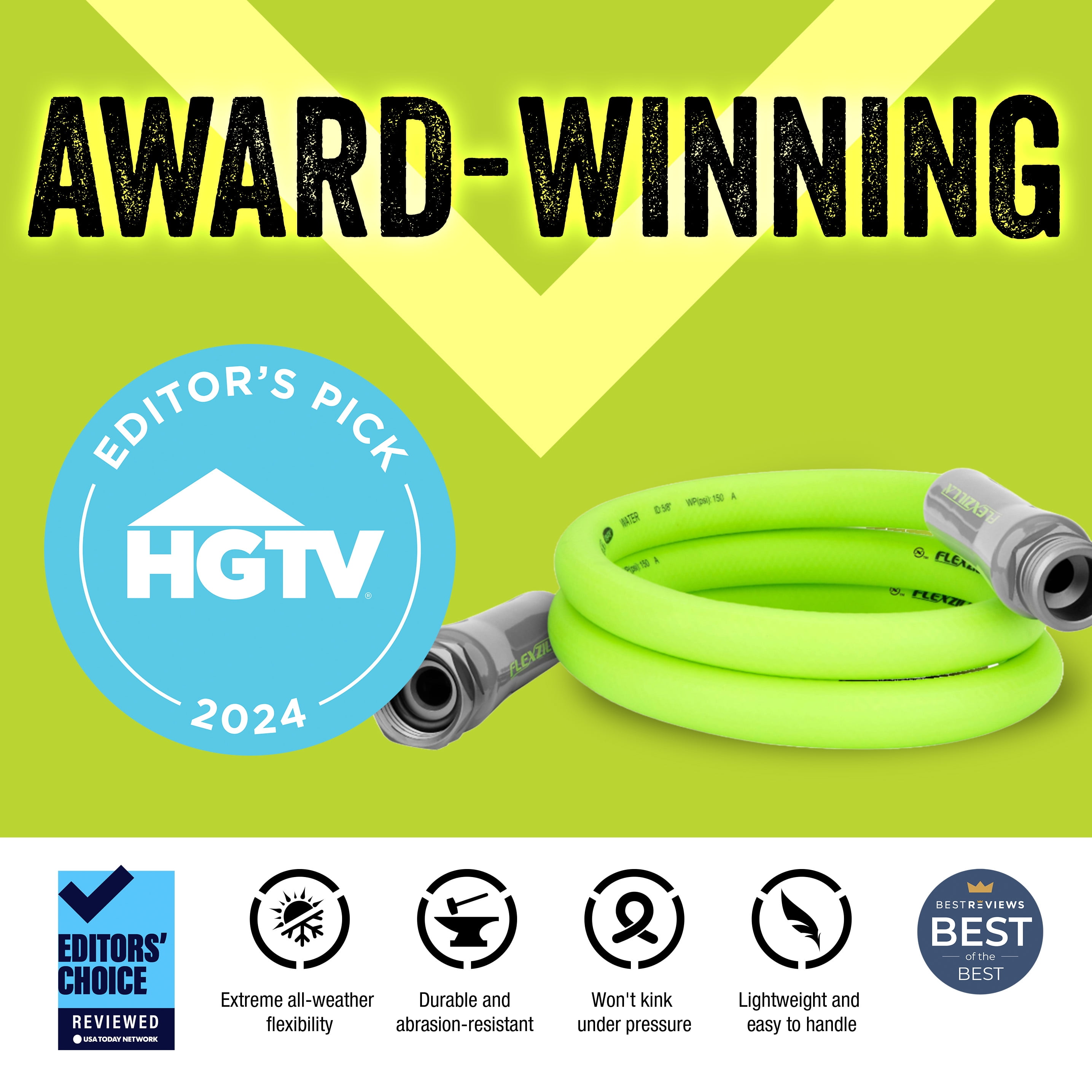 Flexzilla® Garden Lead-in Hose, 5/8" x 5', 3/4" - 11 1/2 GHT Fittings, ZillaGreen™, Hybrid Polymer