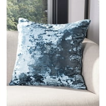 SAFAVIEH Gili 18" x 18" Distressed Solid Plush Pillow, Marine Blue