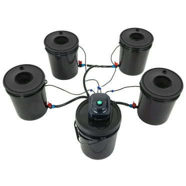 KFFKFF DWC Hydroponic System, 5 Gallon 5 Buckets, Deep Water Culture Growing Bucket, Hydroponics Grow Kit with Pump, Air Stone and Connected Reservoir, for Indoor/Outdoor Leafy Vegetables