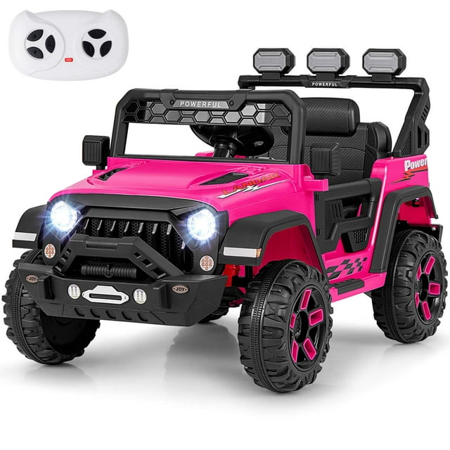 Costway 12V Kids Ride On Truck with 2*12V Motors Spring Suspension & Remote Control Pink