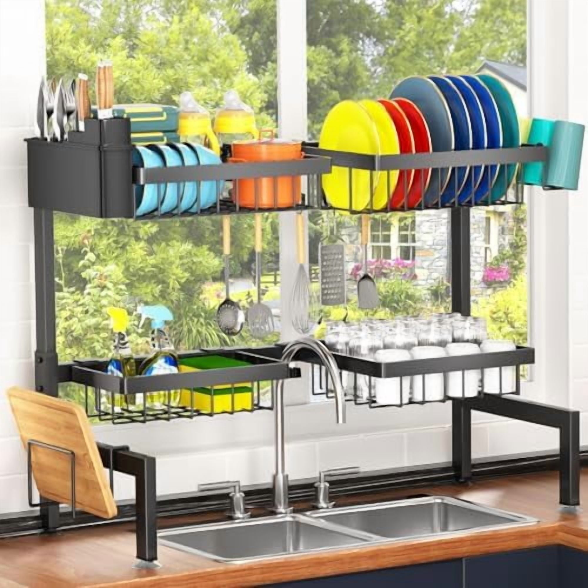 4 Baskets Over The Sink Dish Drying Rack, Extendable Large Capacity Sink Rack, Metal Drying Rack Saving Space,for Most Sinks (26.57"-35")