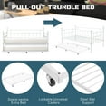 thumbnail image 3 of VECELO Twin Daybed with Trundle, Metal Bed Frame & Trundle Frame Set with Wheels, No Box Spring Needed Sofa Bed Frame for Living Room Guest Room, White, 3 of 8