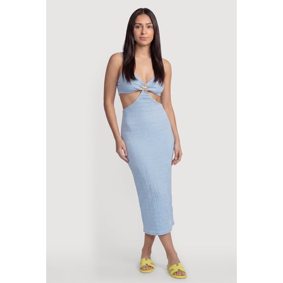 Women's Metallic Starfish Detail Keyhole V Neck Midi Dress