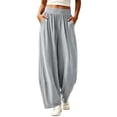 thumbnail image 2 of TEAJOPSUU Womens Casual Pleated Wide Leg Pants with Pockets Flowy High Waisted Elastic Palazzo Pants Comfy Soft Solid Color Trouses Gray, 2 of 8