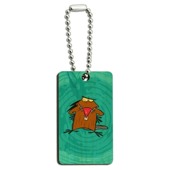Angry Beavers Daggett Wood Wooden Rectangle Keychain Key Ring