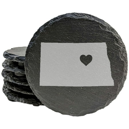 

Coasters Set of 6 Round 4 with North Dakota Heart Design Perfect for Holidays Birthdays Housewarming She-Shed or Man Cave Made in Natural Edge