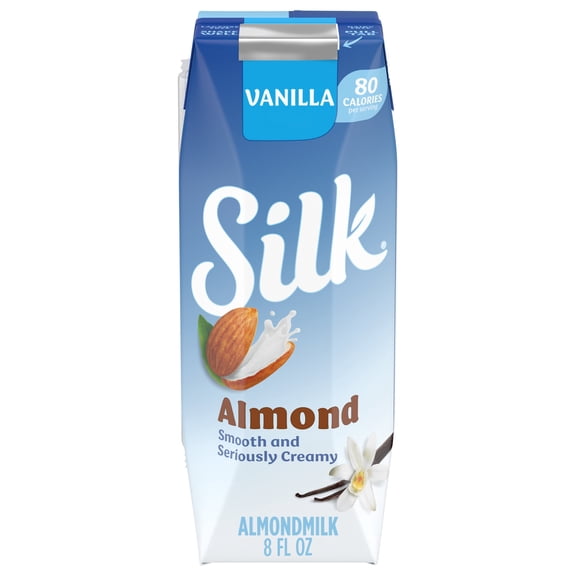 Silk Shelf-Stable Almond Milk Singles, Vanilla, Dairy-Free, Vegan, Non-GMO Project Verified, 8 Oz, (Pack of 18)