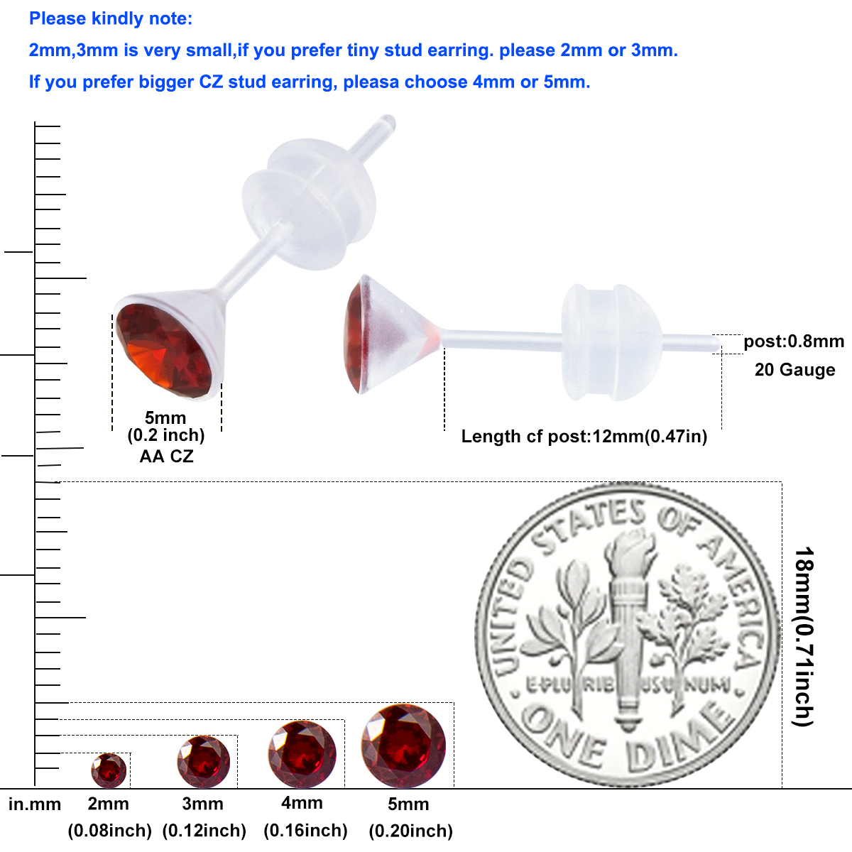 Justjandm 12-Pair Hypoallergenic Cubic Zirconia Stud Earring Set photo 6