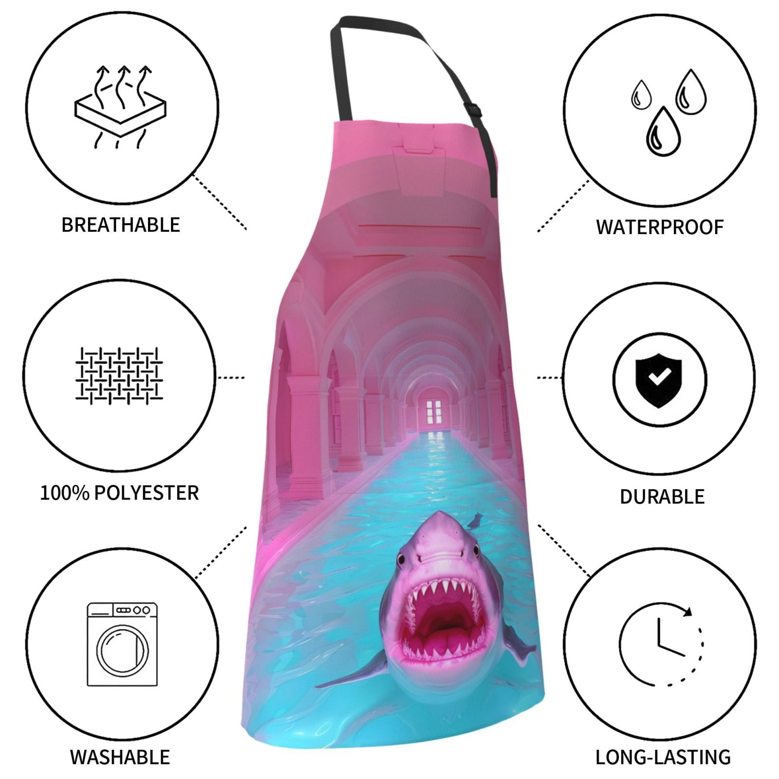 Kdxio Pink Shark Pool Fantasy Apron with Pockets Adjustable Kitchen Aprons for Men Women Waterproof Aprons for Cooking,Drawing,Crafting, Baking Household Cleaning
