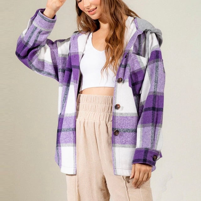 Chaquetas y abrigos casuales de manga larga con capucha para mujer, moda de invierno, con capucha, holgada, informal, de lana, a prueba de viento, a cuadros, con capucha y cordón ajustable, abrigo par