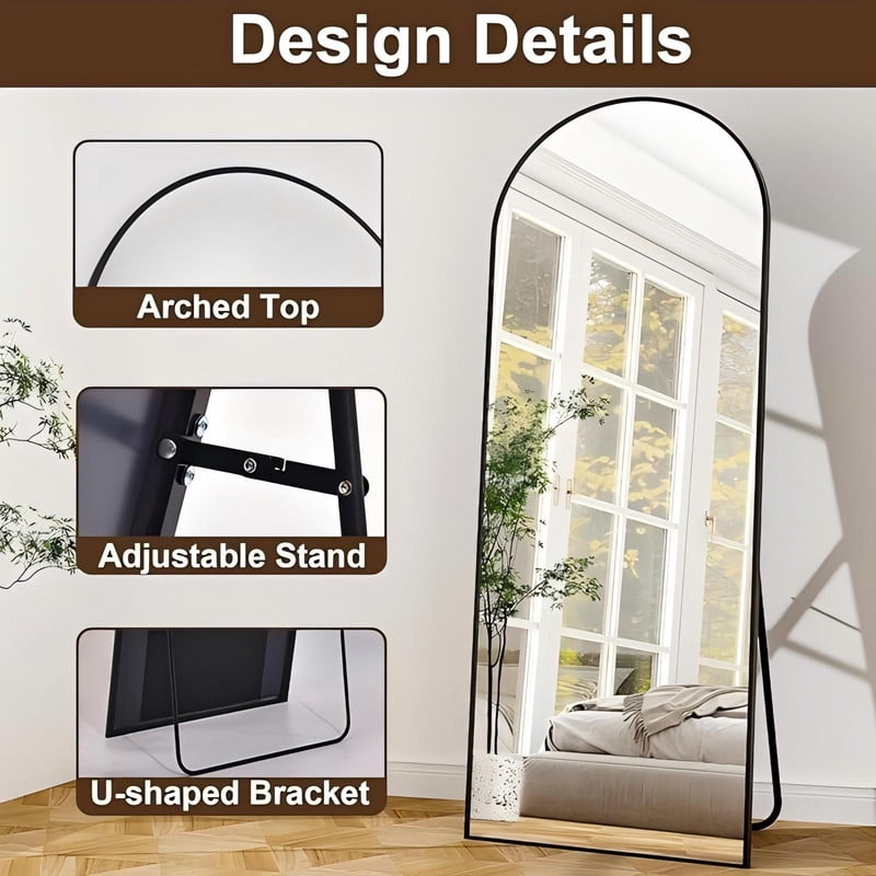 Anyrose 64"x 21.5" Arched Full Length Mirror Wall Mirror with Aluminum Alloy Frame,Black