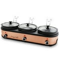 thumbnail image 2 of MegaChef Triple 2.5 Quart Slow Cooker and Buffet Server in Brushed Copper and Black Finish with 3 Ceramic Cooking Pots and Removable Lid Rests, 2 of 2