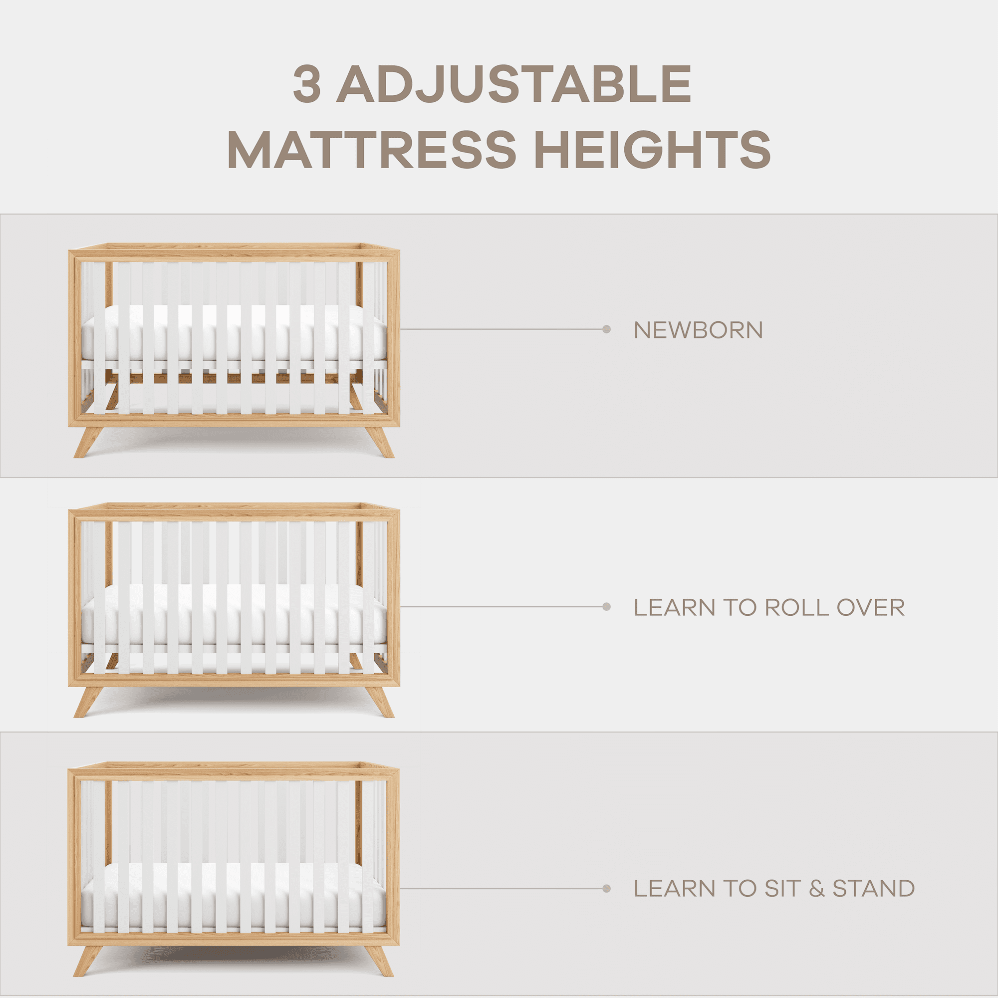 Comfy Cubs Crib Conversion Kit – Toddler Bed Guard Rail,&nbsp; White Bars and Natural Wood Frame and Legs