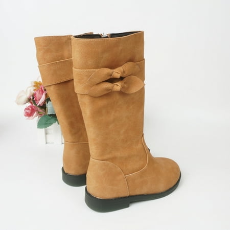 

Kids Girls Side Zip Leather Boots With Bow Design For Fall Winter New