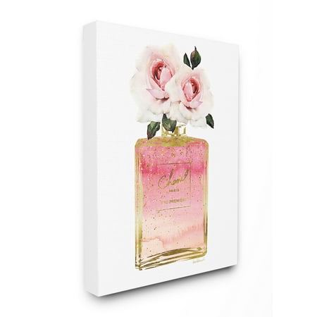 Gold Ombre The Stupell Home Decor Collection Pink and Gold Ombre Perfume Bottle with Roses Stretched Canvas Wall Art, 16 x 1.5 x 20 ()