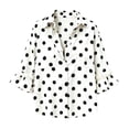 thumbnail image 6 of Yrmaups Women Loose Fit Button Down Blouse, Polka Dot Collared Ruffle Sleeve Top, Soft Breathable Cotton Casual Tee for Office Beach Daily Wear, White XL, 6 of 9