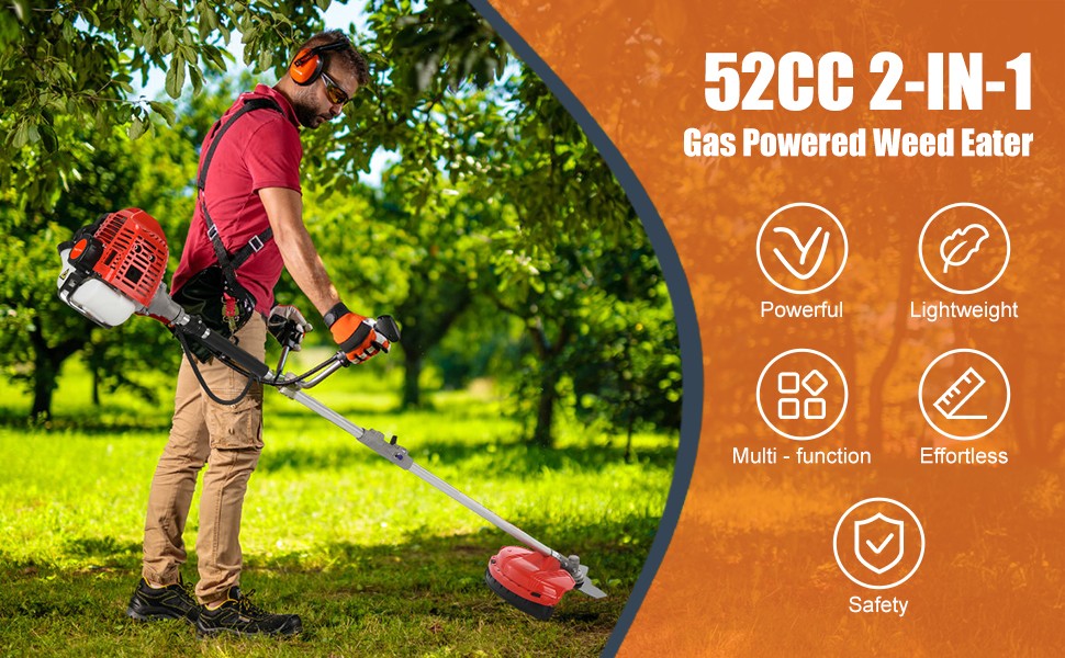 Floseru Gas Powe Weed Wacker, 52cc 2-Stroke Gas Weed Eater, 2 in 1 Backpack String/Grass Trimmer, 2.2KW/8500rpm High Power Brush Cutter, Multi-Functional Trimming Tool for Garden, Yard, Lawn