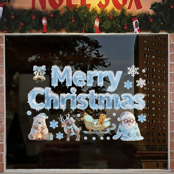 Christmas Window Stickers 2026 - Giant Removable Cling Decals for Home & Storefront, 3D Snowflake Decorations, Water Activated Holiday Window Art