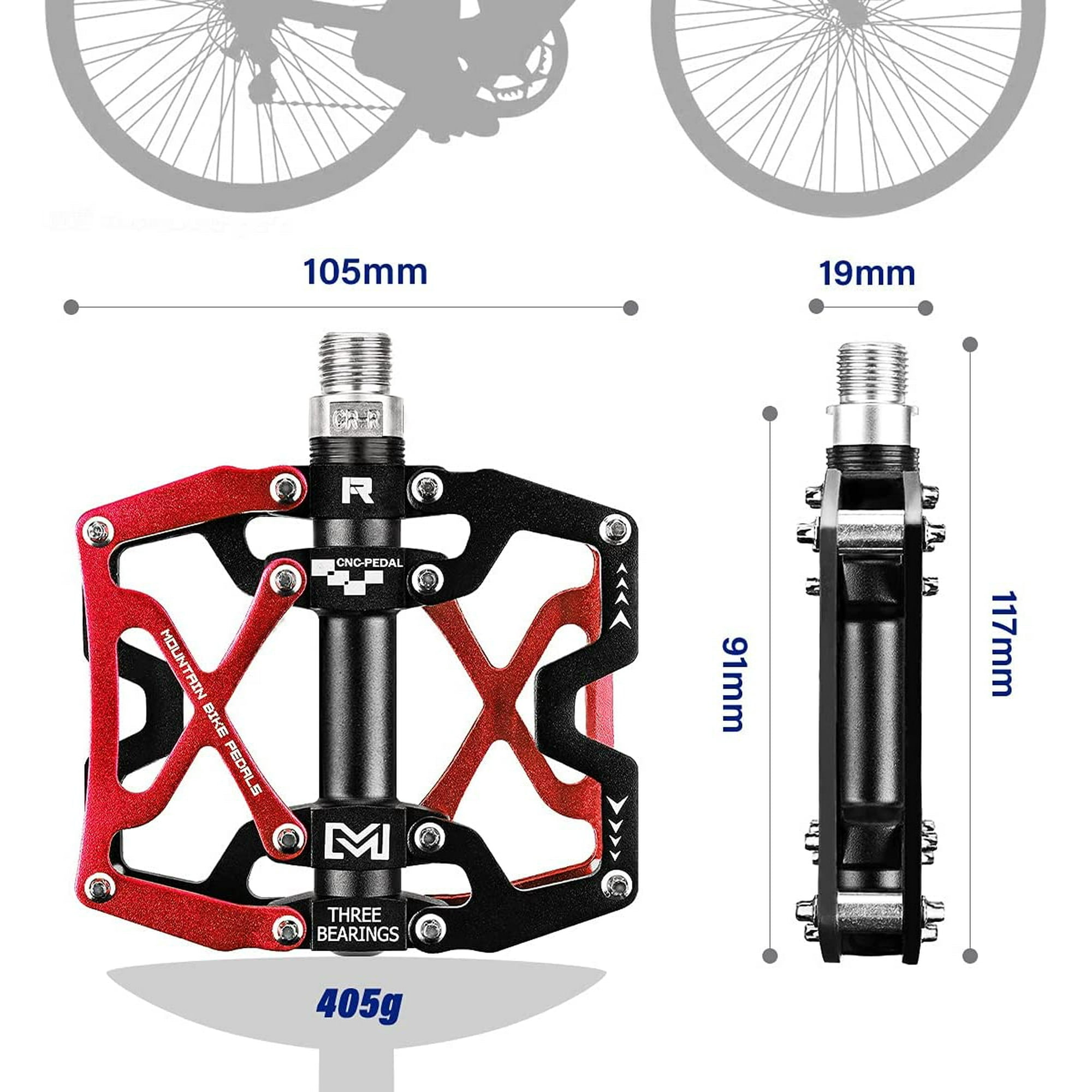 Qianli Bike Pedals MTB Flat Pedals CNC Aluminum Body Platform Diameter 9 16 Inch for MTB Cycling Road Bike black red Walmart