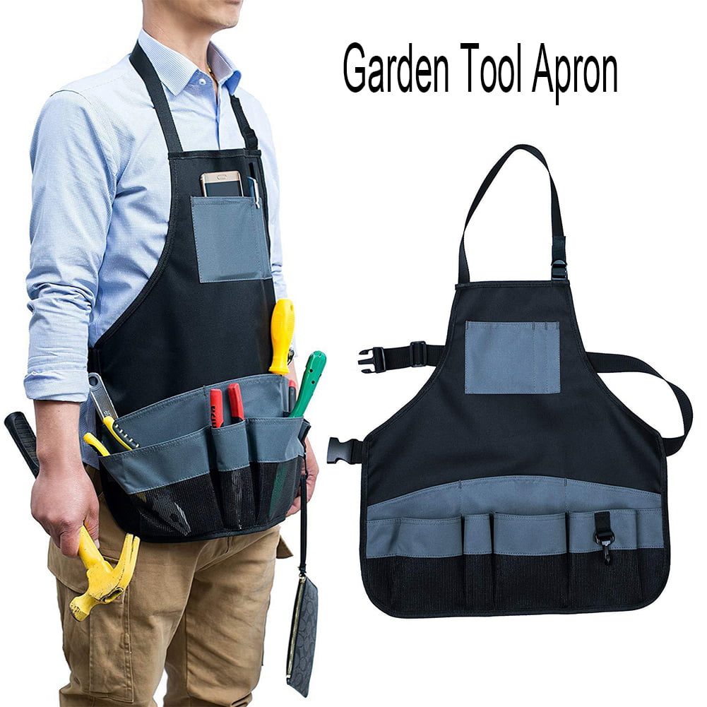 Garden Tool Apron Adjustable Multifunction Waterproof Gardening Utility Aprons for Men Women Carpenters Bakers Machinists Heavy Duty Work Woodshop Canvas Apron with 14 Pockets
