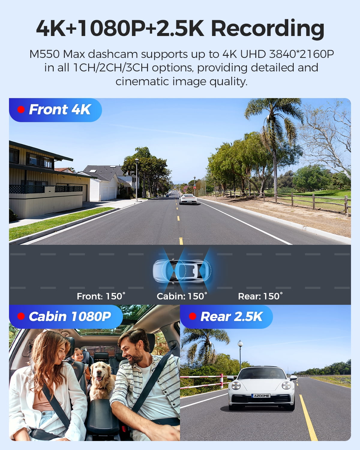 AZDOME WiFi Dashcam Mit APP 1080P Autokamera, 3 Zoll IPS Bildschirm Adas Super Nachtsicht Wdr 150 Weitwinkel Loop Aufnahme G Sensor Parkmodus M17 Original