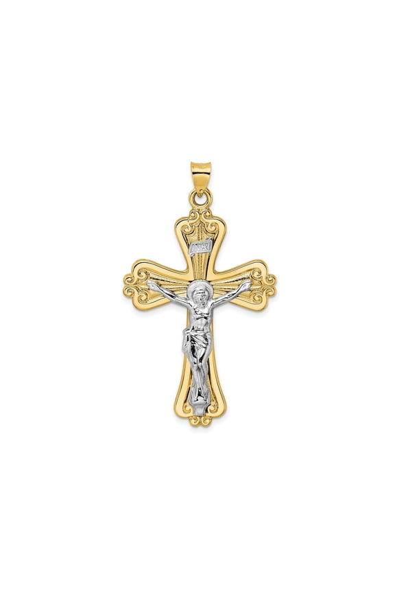 FJC Finejewelers 14 kt Two Tone Gold Polished Solid Fancy INRI Crucifix Charm 31 mm