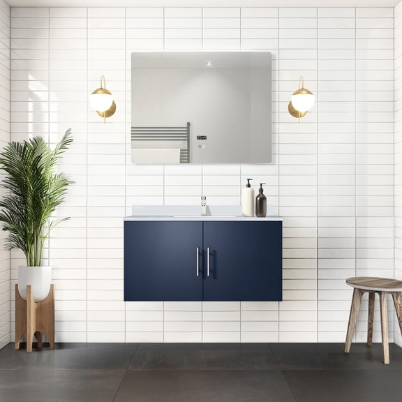 Navy Blue Vanity 36" W X 22" D, Marble Top & Spacious Storage Options Bathroom With Cultured Top, 36"w 22"d