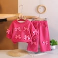 thumbnail image 2 of asjyhkr Toddler Girls Clothes Casual Sets Bow Rhinestone Crewneck Sweatshirts Wide Leg Pants Cute Vacation Sets 2 Piece(5-6 Years), 2 of 5