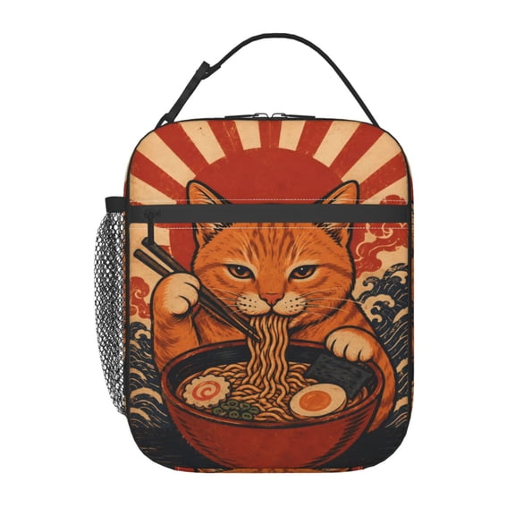 Ramen Cat Lunch Bag Reusable Thermal Lunch Box with Handle for Women and Men