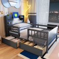 thumbnail image 2 of Solid and Stable Wood Twin Size Platform Bed with Built-In Led Light, Multi-Functional Headboard, Guardrail and 2 Drawers (Gray), 2 of 12