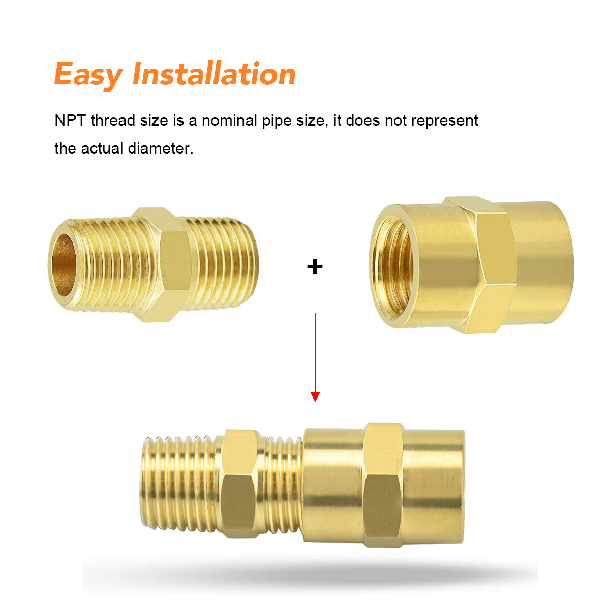 (3 Pack) Brass Coupler Reducer Adapter, 1/2" NPT Female x 1/2" NPT Female Hex Nipple, Pipe Fitting