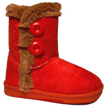 Infant Toddler Girls Winter Casual Button Faux Fur Lining Suede Boots Shoes USA SELLER *Red Warm32F -7