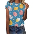thumbnail image 1 of Outfmvch Chemises de Pâques pour Femmes, Chandails en Molleton à Col Rond pour Femmes, Chemises à Manches Courtes pour Femmes, Hauts de Sortie pour Femmes, Haut à Manches Courtes Col Rond Œuf de Pâques Lapin de Pâques, T-Shirts Graphiques pour Femmes Bleu 2TG, 1 of 4