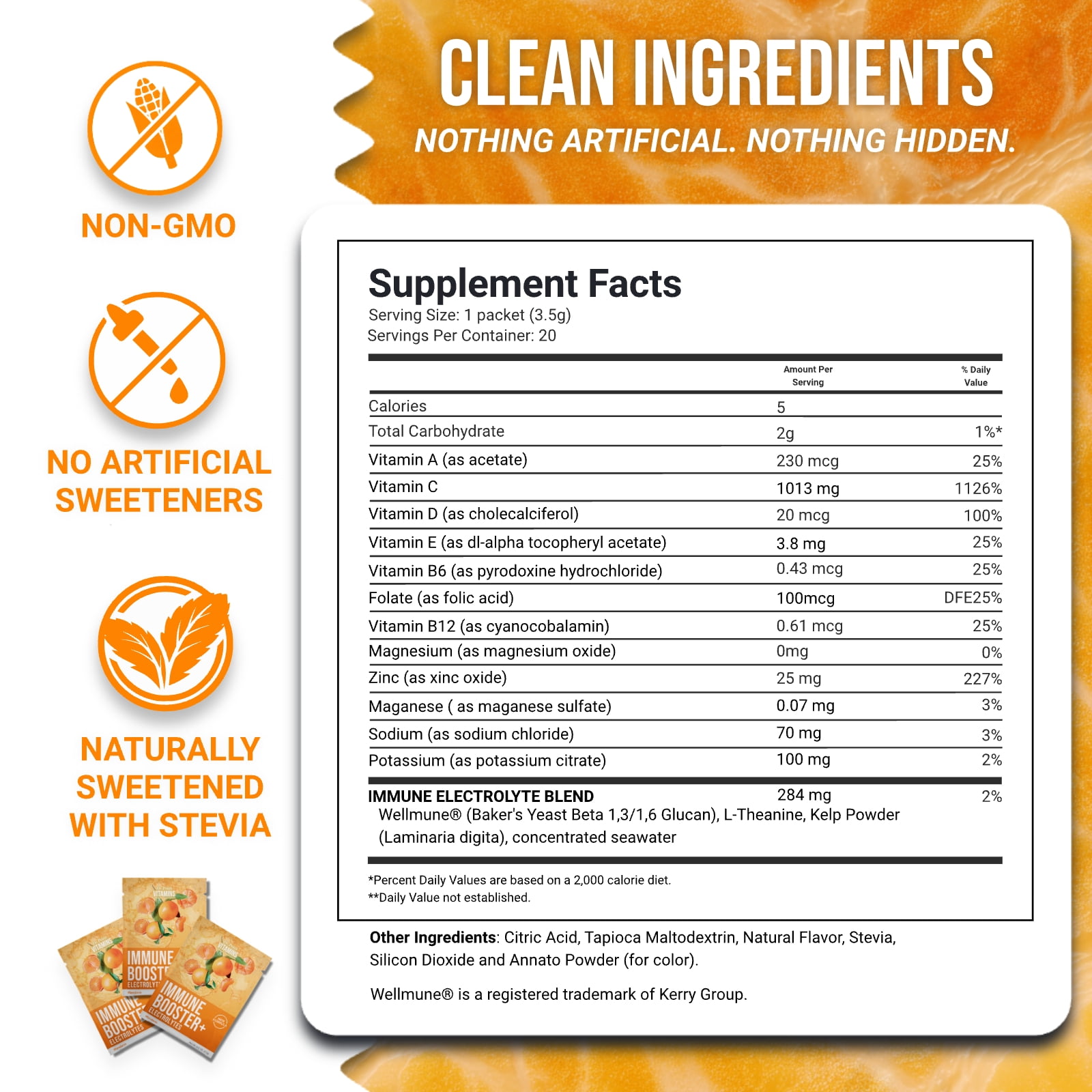 Dr. Price’s Immune Booster + Electrolytes Powder – 20 Packets | Sugar-Free Hydration Mix with Vitamin C, Zinc & Chromium