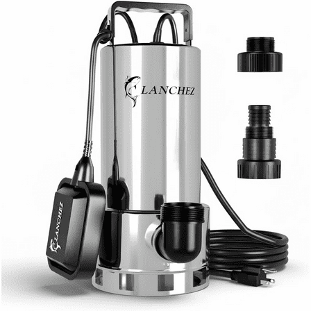 LANCHEZ 1.6HP Stainless Steel Sump Pump, 6000GPH High Flow Submersible Water Pump with Float Switch, Automatic Transfer Water Pump for Pool Basement Flooded Pit Sewage Sink Tub with 16FT Cord