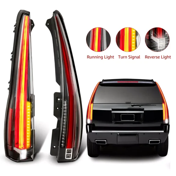 MOSTPLUS Pair LED Tail Lights Cadillac Style for 2007-2014 Chevy Suburban 1500 Tahoe GMC Yukon
