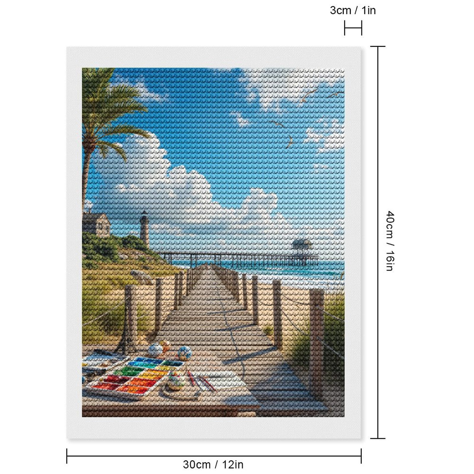 Diamond Art Kits for Adults, Lighthouse Beach Painting Pier Walkway 5D Diamond Painting Kits for Adults Beginners, DIY Full Drill Diamond Painting, Gem Art and Crafts 12x16