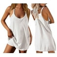 thumbnail image 3 of Womens Workout Romper Dress with Shorts Underneath Sleeveless Spaghetti Straps Athletic Outfits Casual Vacation White L, 3 of 6