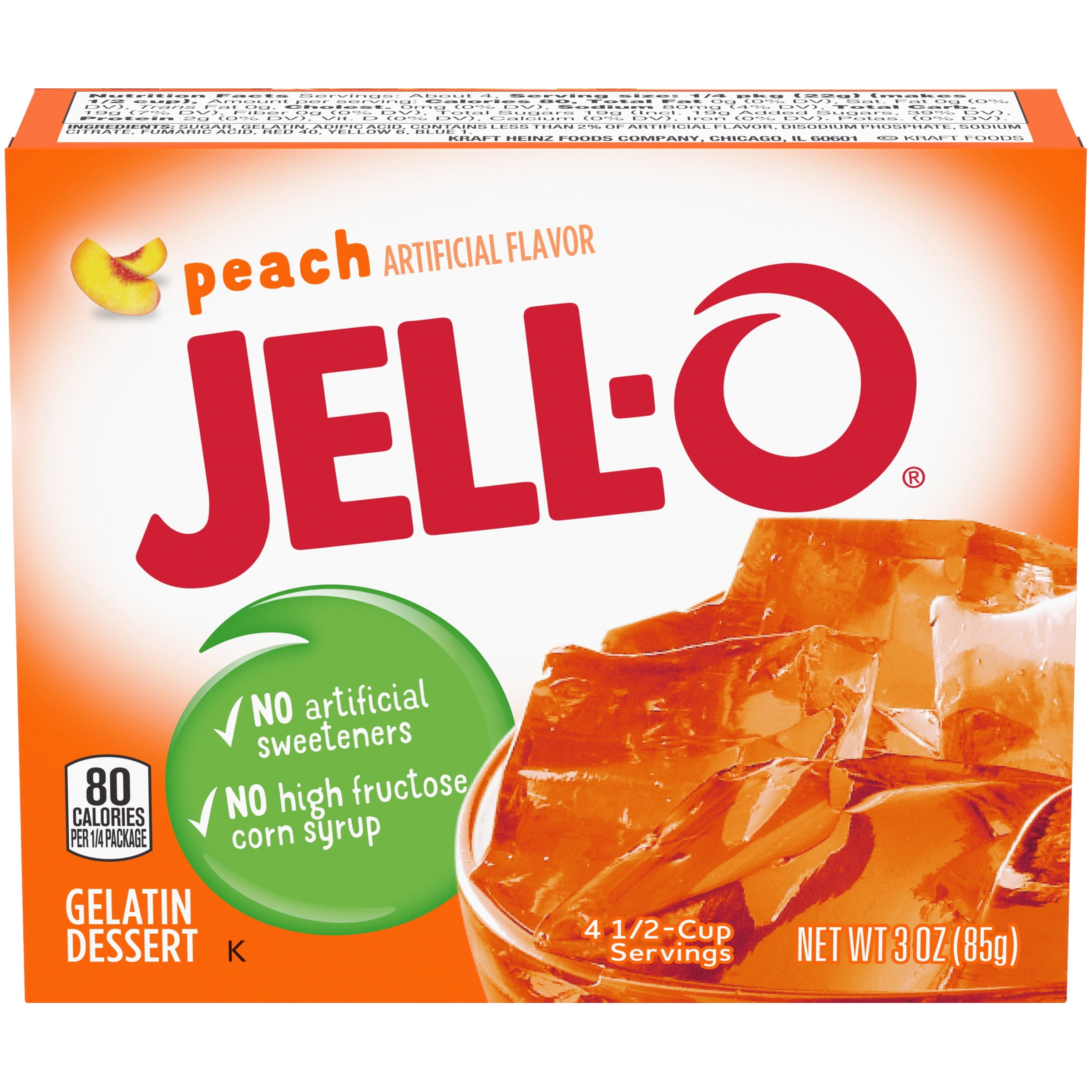 Jell-O Peach Gelatin Dessert Mix, 3 oz Box