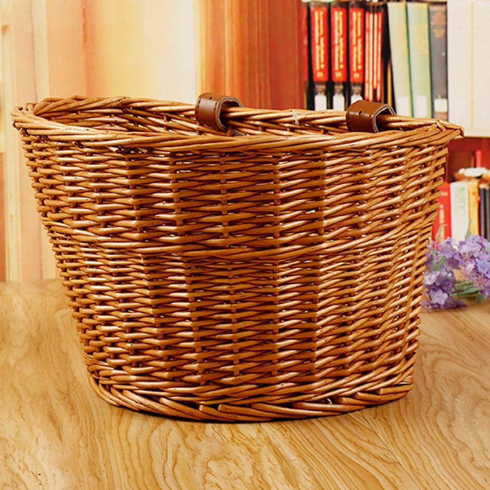 UDIYO Bicycle Basket Weather-resistant Large Capacity Wicker Hand Woven Front Bike Basket Cycling Accessory