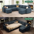 thumbnail image 6 of Marrber U-Shaped Sectional Sofa with Pull Out Bed and Storage, Modern Convertible Sleeper Sectional for Living Room, Apartment, Includes 2 Chaise Lounges, Pet Friendly Corduroy Fabric, Blue, 6 of 8