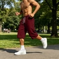 thumbnail image 7 of Hurxie Men's Baggy Sweat Shorts Long Below Knee Fleece Capri Shorts Athletic Casual 3/4 Pants with Pockets Wine,2XL, 7 of 7