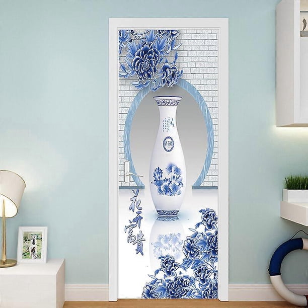 (77x200cmStyle A)Door Sticker Trompe l'oeil Effect 3D Interior PVC Wall Stickers for Decoration Wall Living Room Kitchen Bedroom Bathroom Wallpaper