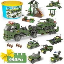 City Police Building Blocks Set, Army Military Base Bricks Kit, Heavy Transport Truck Toy W/ Armored Vehicles & Airplane (990 Pcs)