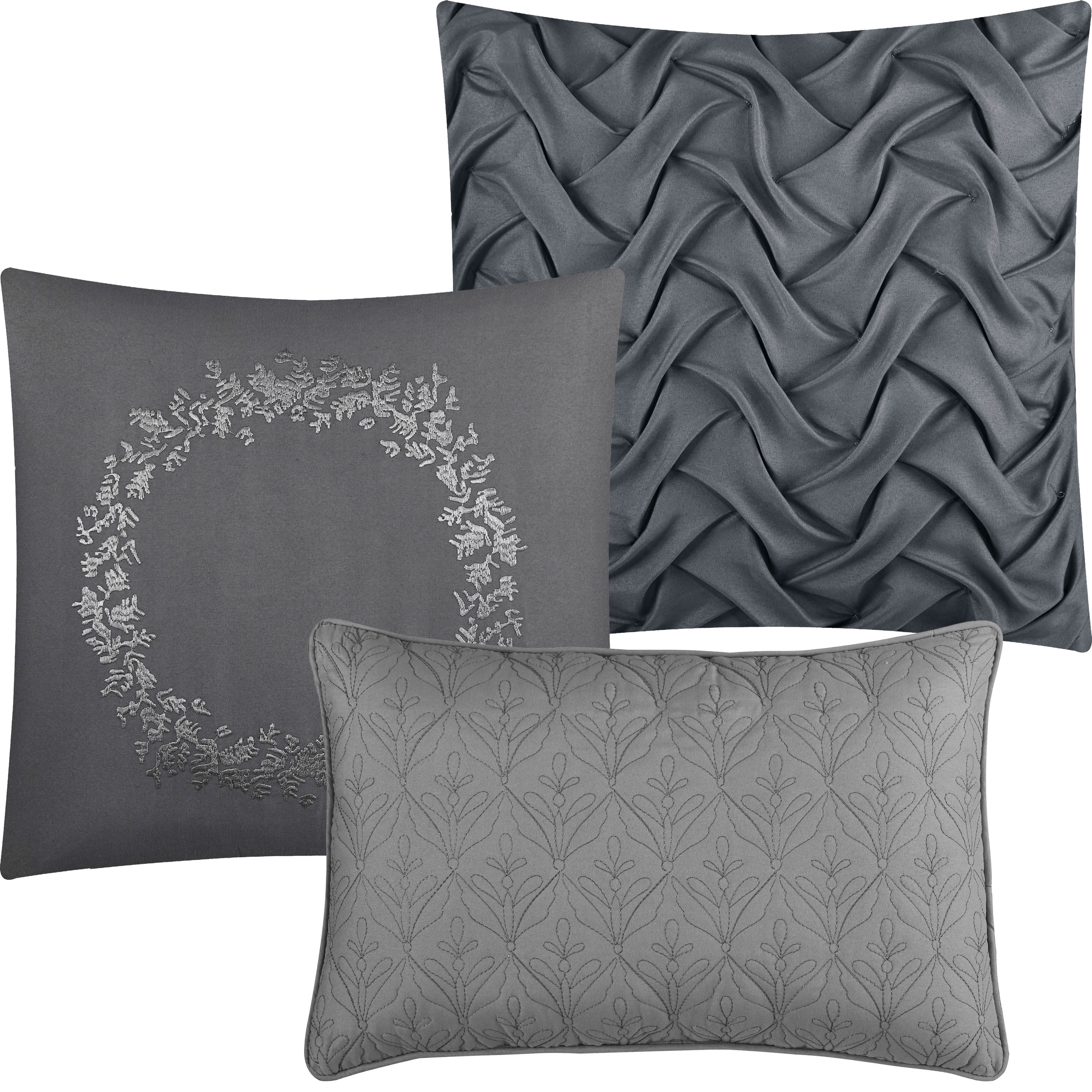 Lanco Grey King Comforter Set Pinched Pleated Bedding Set for Girls 7 Pieces Luxury Bedroom Decor, Matching Bed Skirt, Pillow Shams & Decorative Pillows…