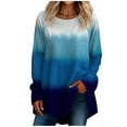 thumbnail image 2 of Womens Tops Women's Casual Plus SizeLong Sleeved Round Neck Gradient Printing T-shirt Top Pullover Shirts for Women Kagetolytai Blue XL, 2 of 5
