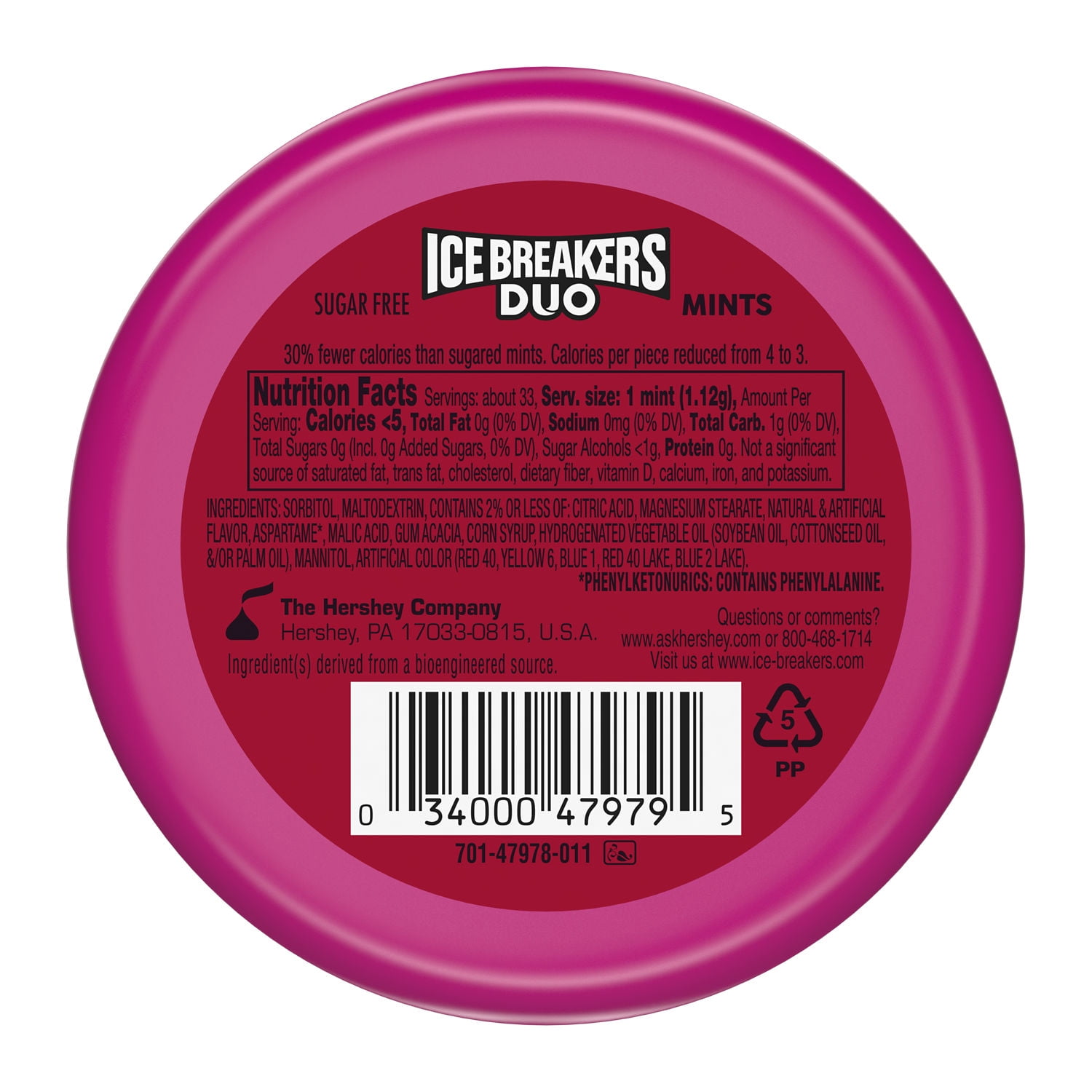 Ice Breakers Duo Fruit Plus Cool Cherry Sugar Free Mints, Tin 1.3 oz